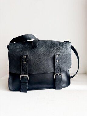Floyd Black Leather Messenger Bag